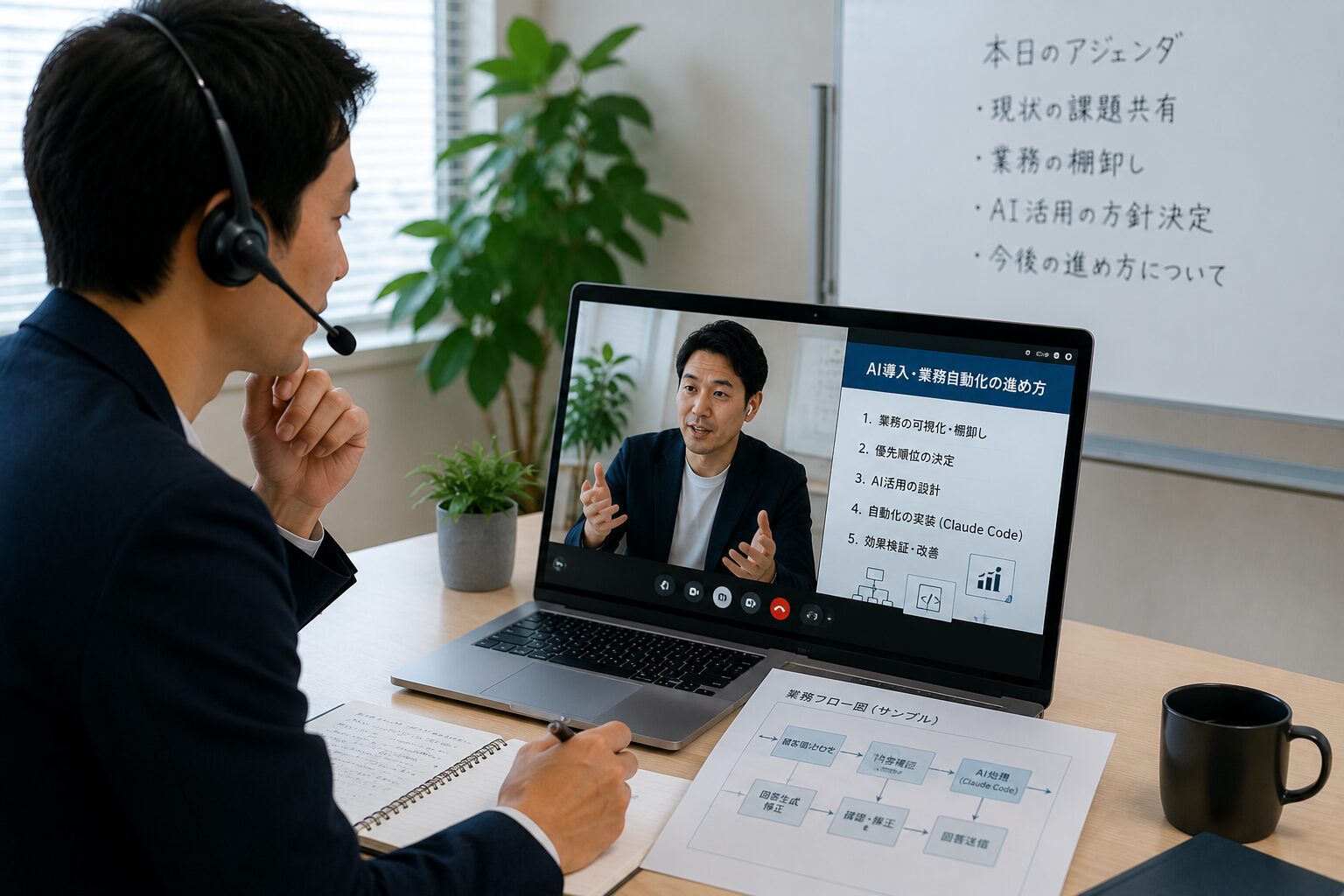 オンライン面談でAI業務自動化の伴走支援を受ける経営者