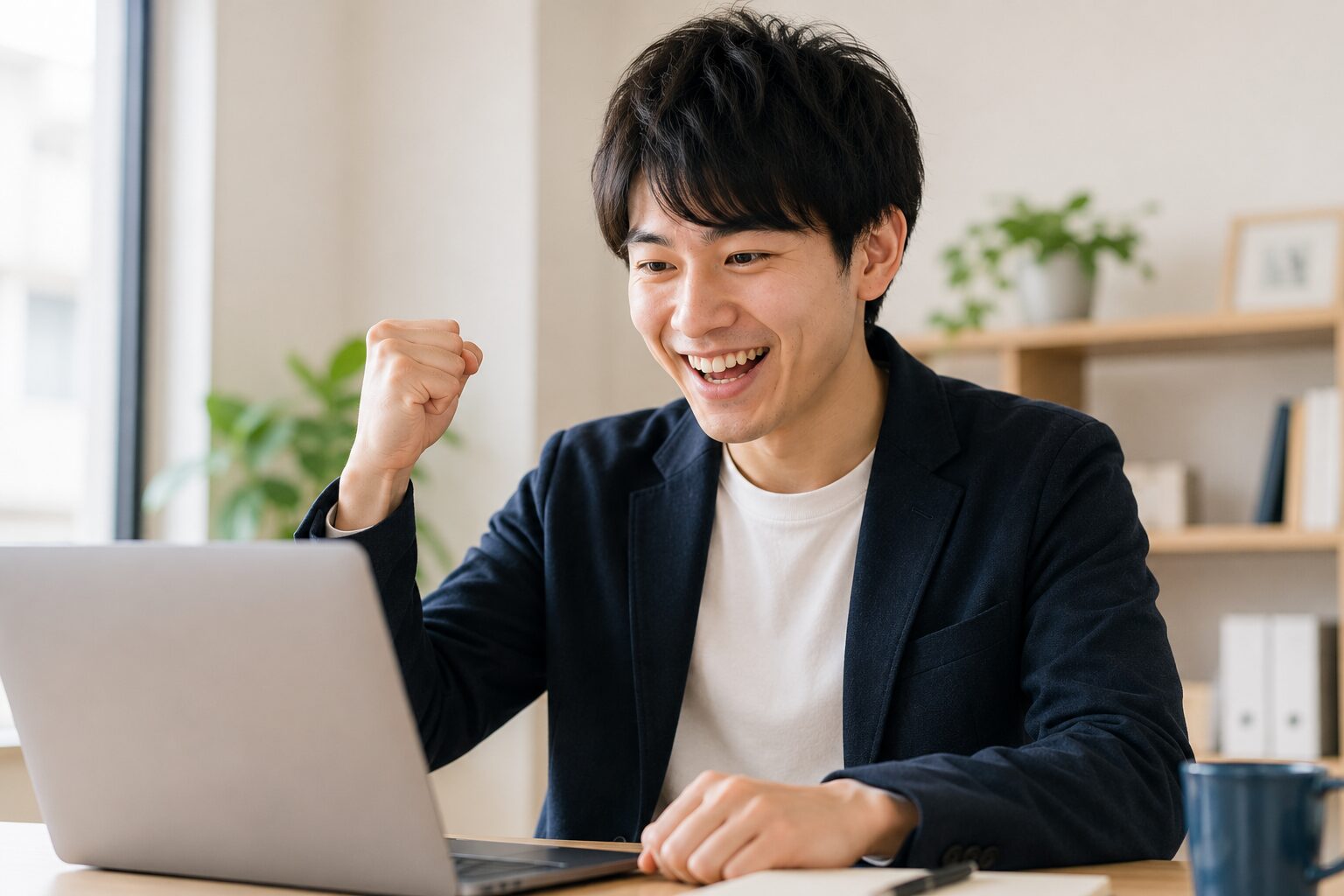 就職活動が前向きに進み笑顔になる20代男性