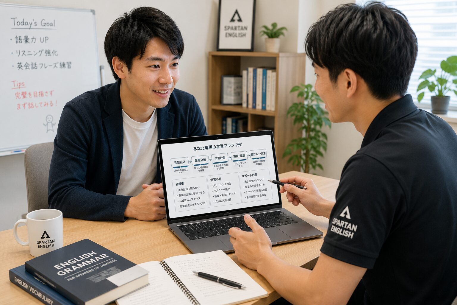 英語コーチと学習プランを相談する受講者