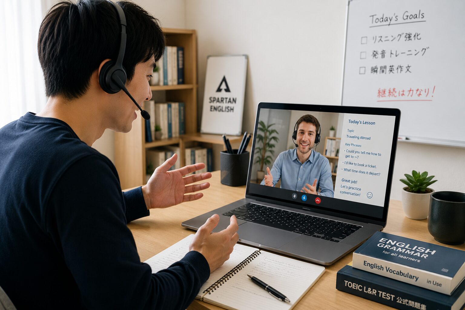 オンライン英会話レッスンを受講する社会人