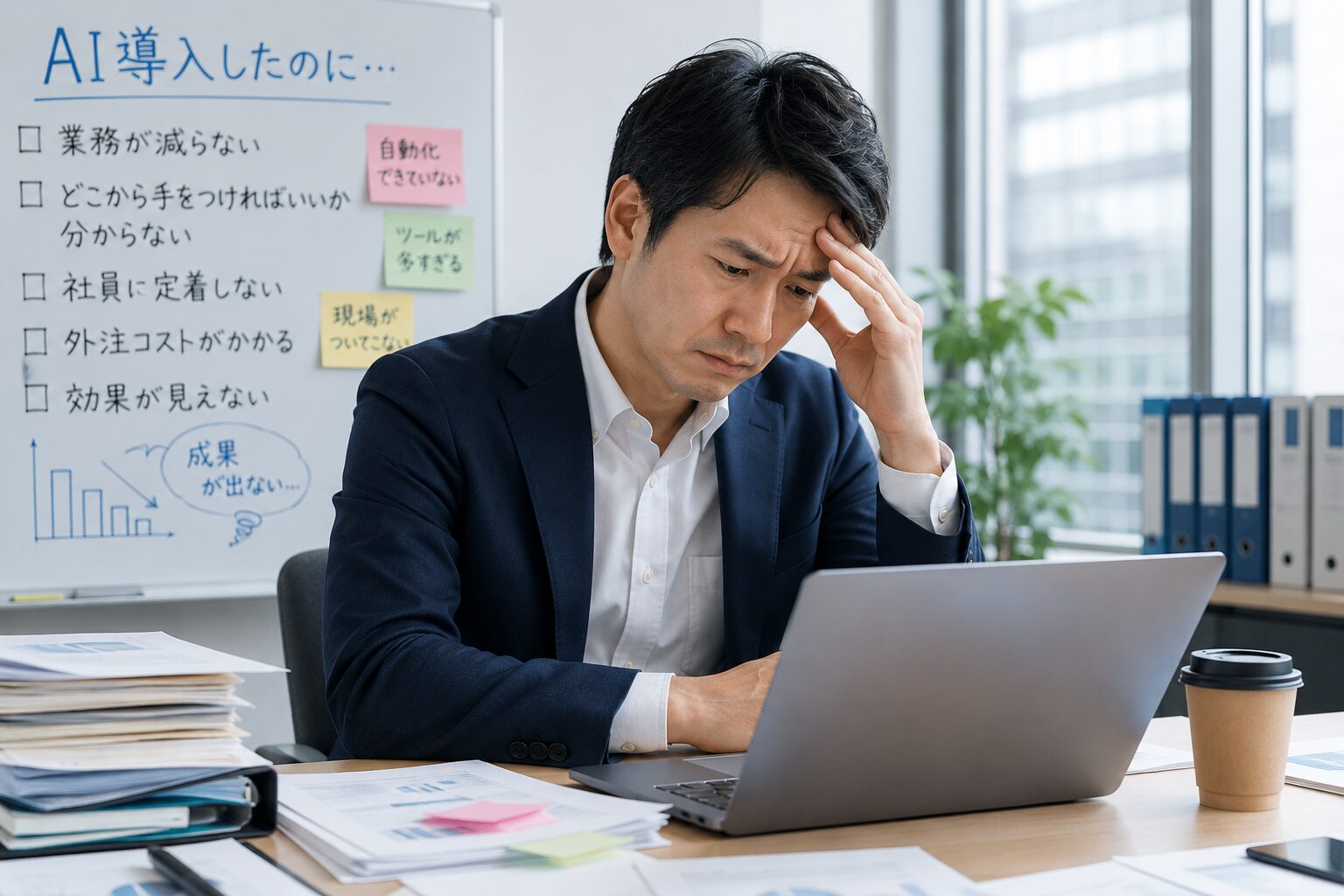 AI導入後も業務効率化に悩む経営者