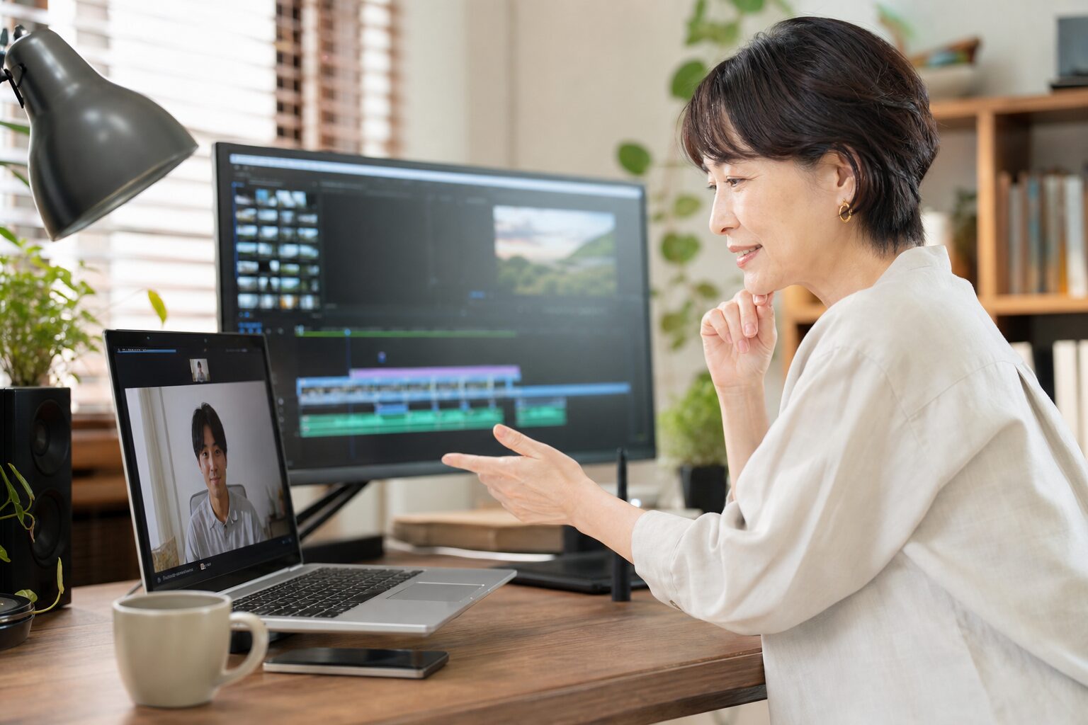 動画教材編集の仕事に取り組む様子
