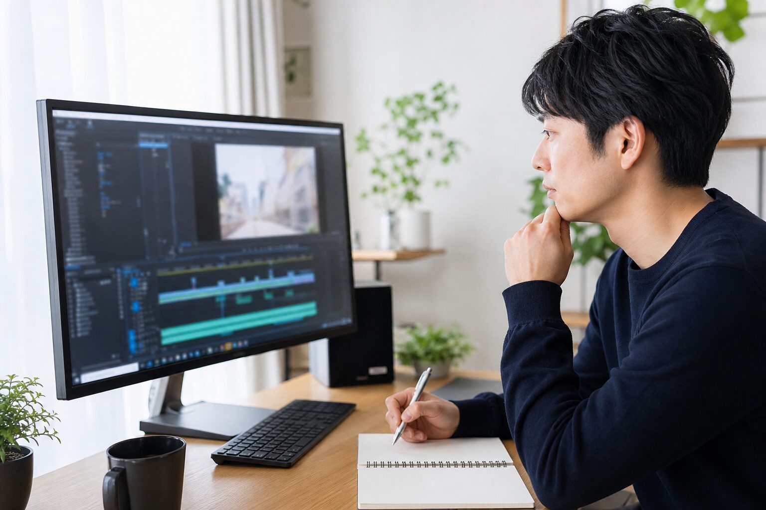 自宅で動画教材編集を学ぶ様子
