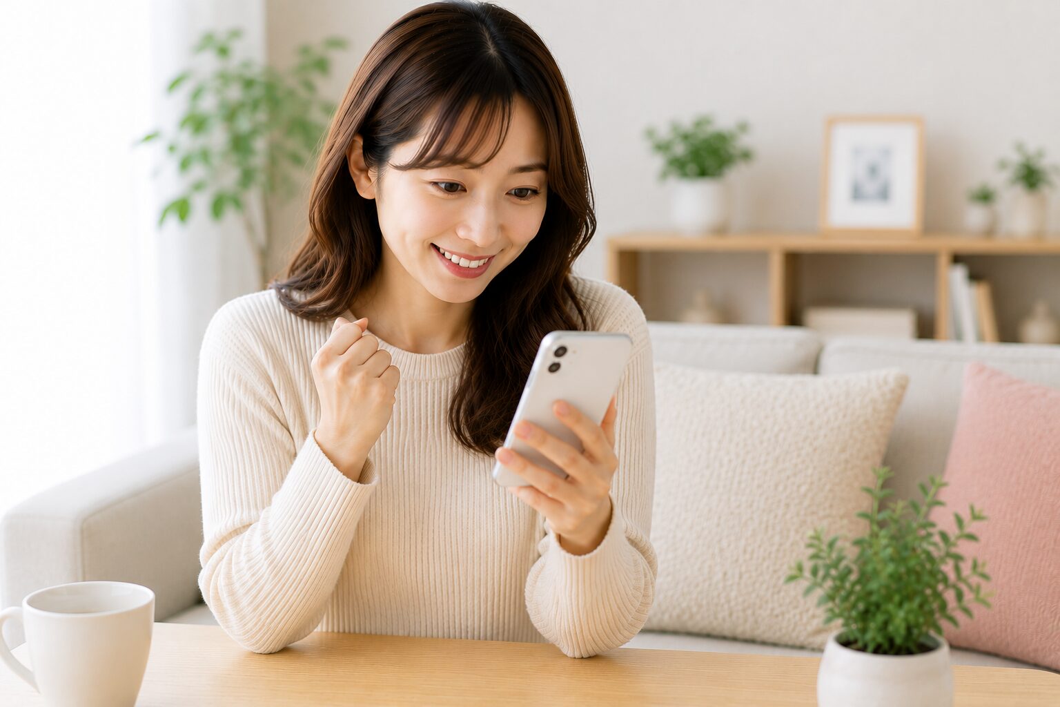 スマホで無料診断を確認する女性