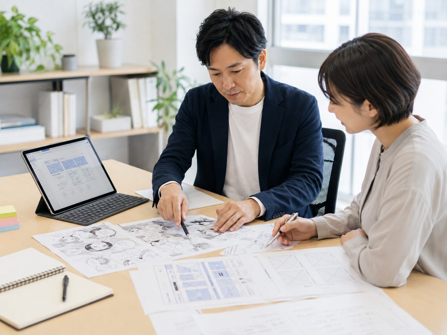 マンガLPのシナリオとWeb構成を確認する制作打ち合わせ