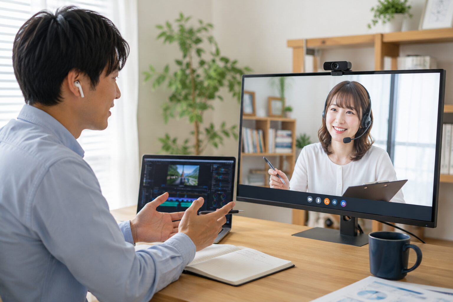 オンラインで動画教材制作について相談する受講生