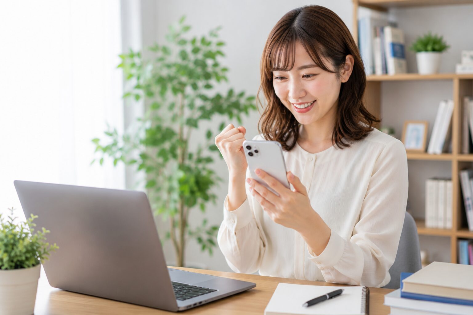 スマホで講座内容を確認する女性
