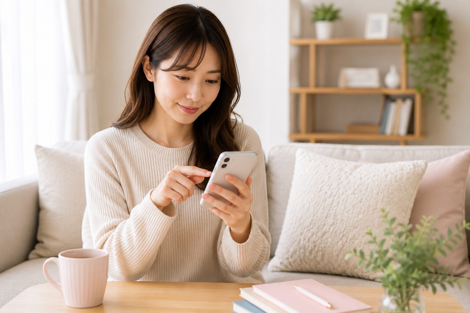 スマホで無料診断を始める女性