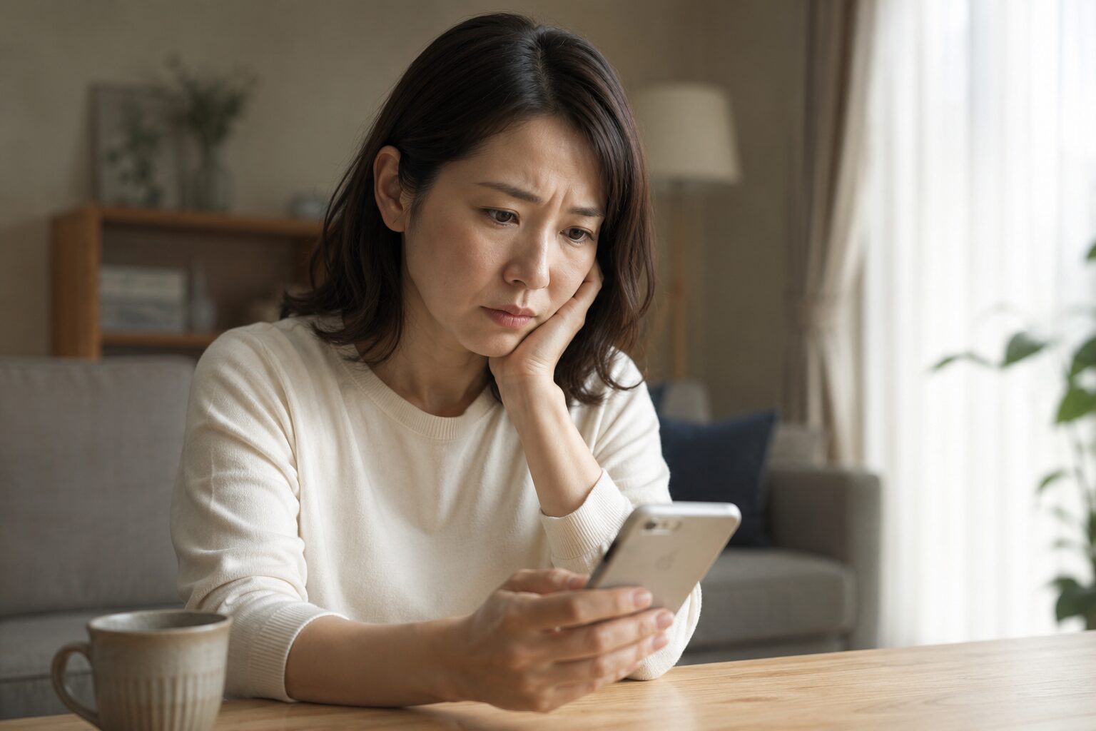 探偵社選びに悩み情報を整理する女性