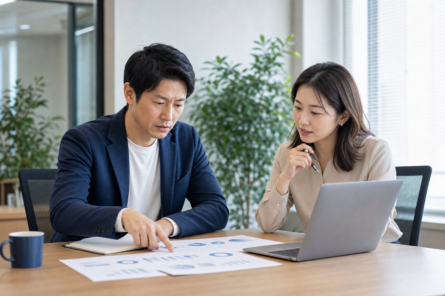資料閲覧データを営業活動に活かす方法を相談する担当者