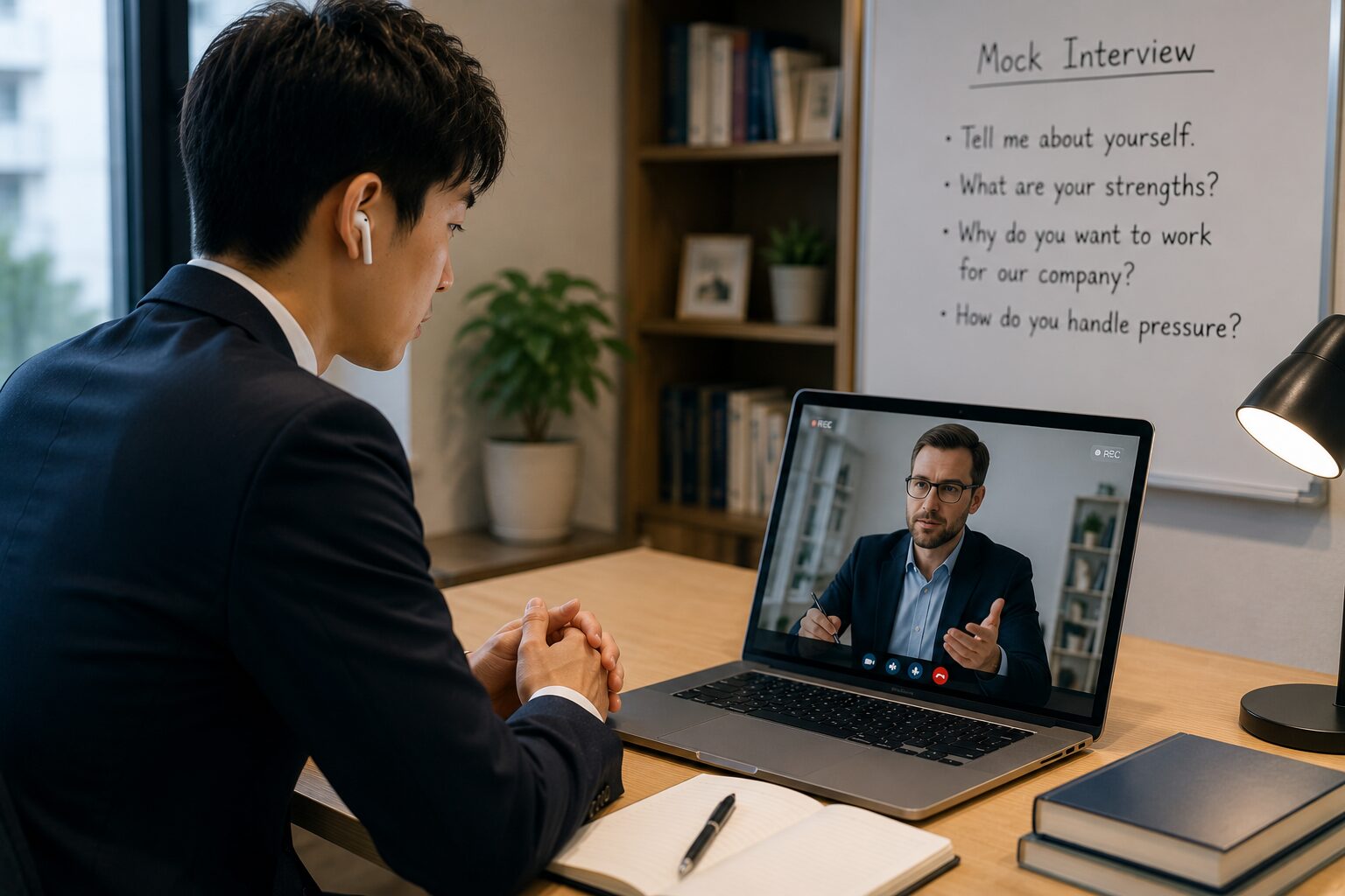 スパルタ英会話で英語面接の模擬練習をする様子