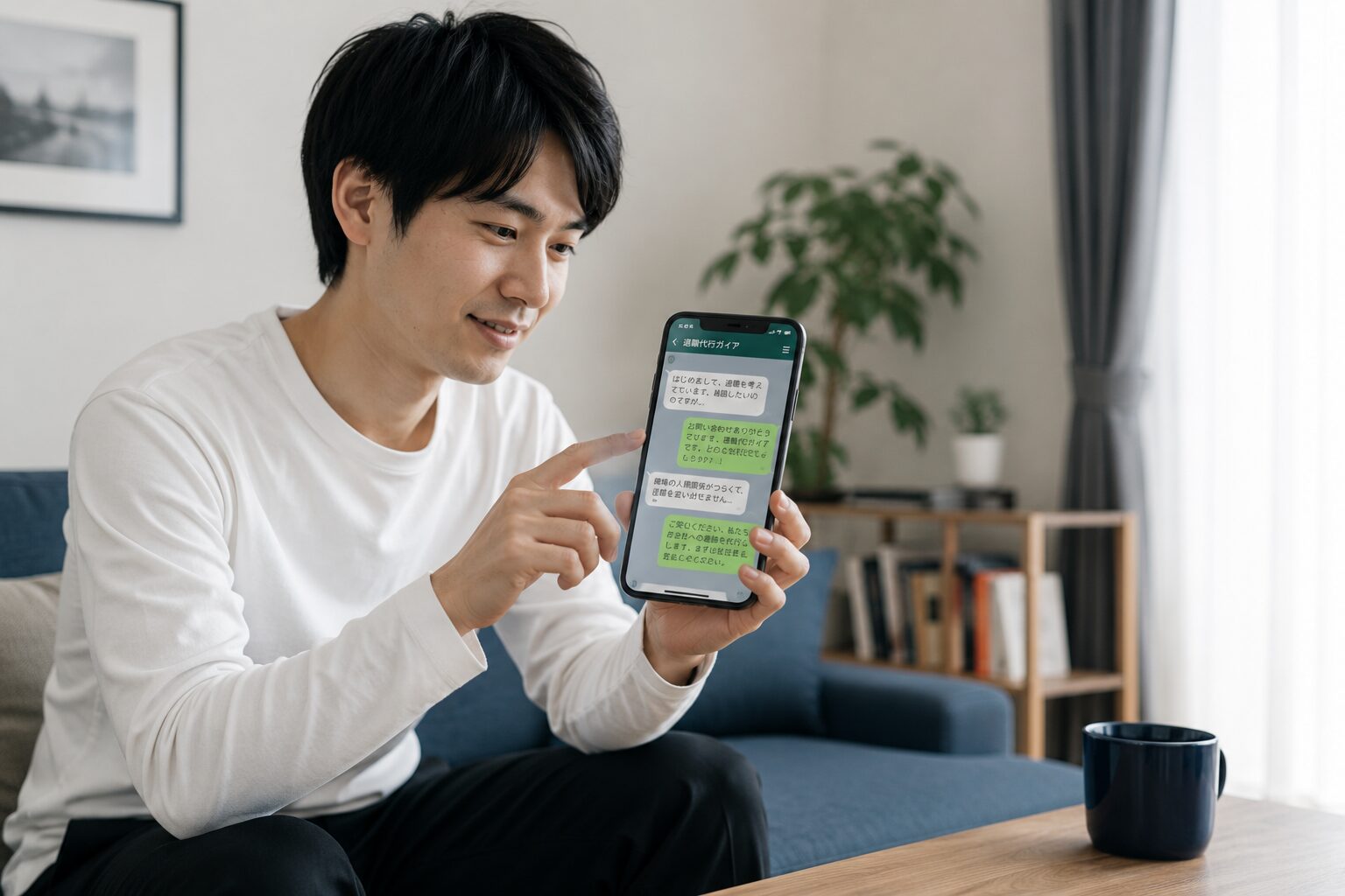 スマートフォンで退職相談を始める会社員
