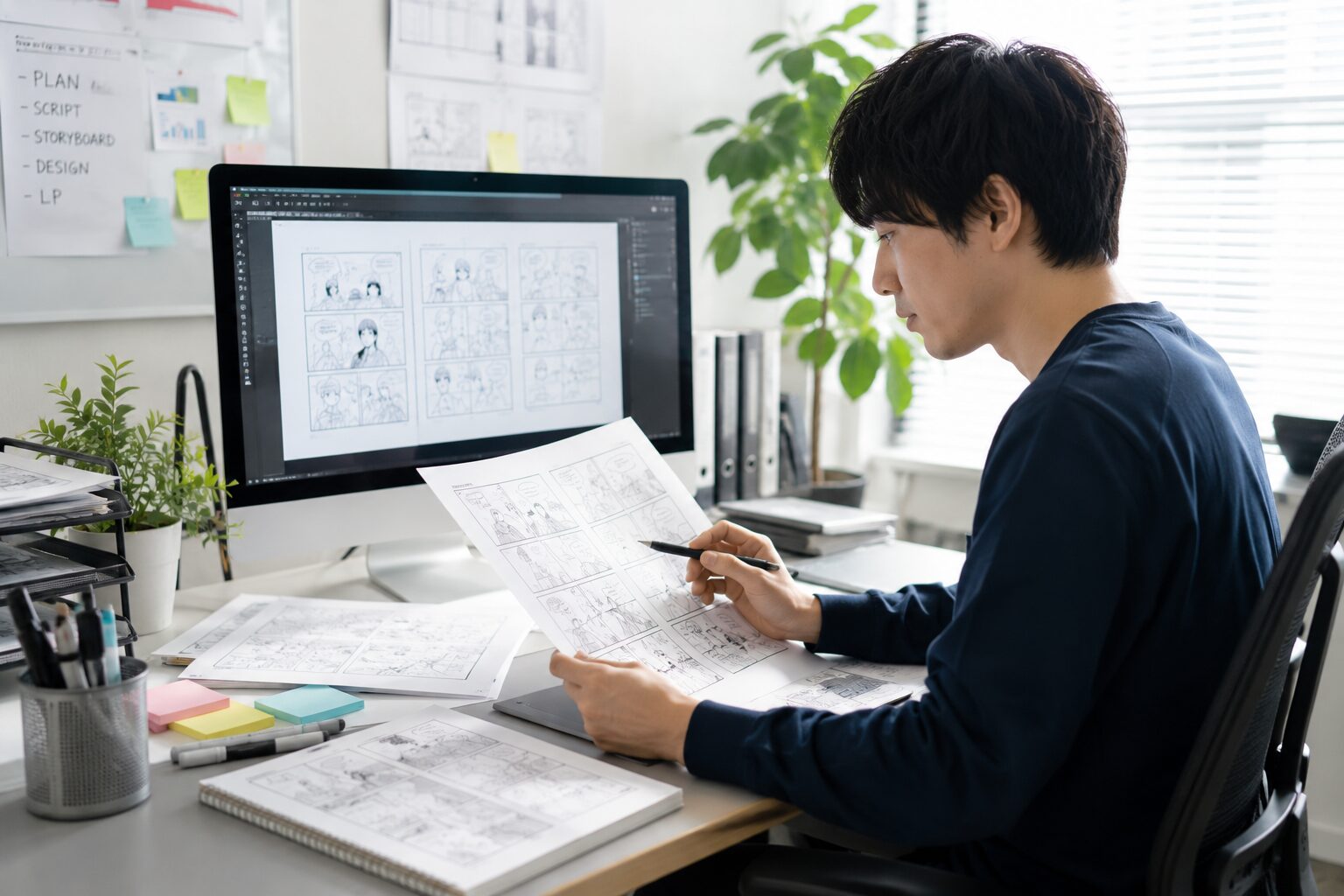 漫画LPのシナリオと構成を確認するクリエイター