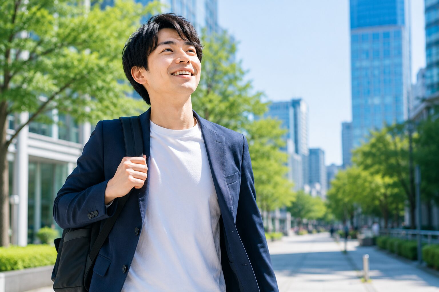 新しい人生へ前向きに歩き出す会社員