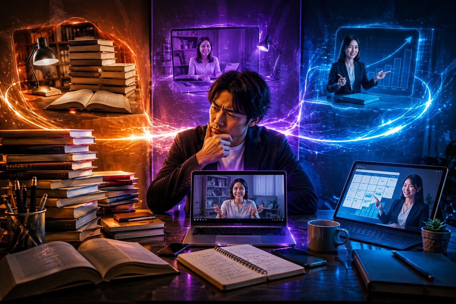 英語の学習方法を比較している社会人