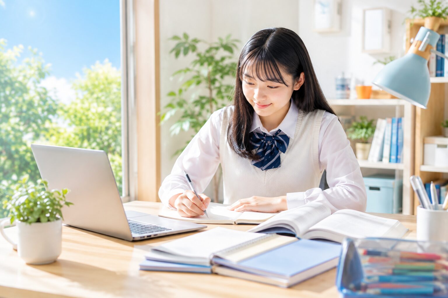 自分に合った方法で前向きに勉強する高校生